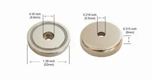 D32 x 8mm thick, Rare Earth, Neodymium Pot /Cup Magnets - PMN-BS-32 - Pack of 4 - Picture 1 of 1