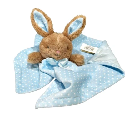Manta de seguridad MTY Intl Rabbit Lovey Sonajero azul blanco puntos satinado trasero conejito Foto 1 de 4
