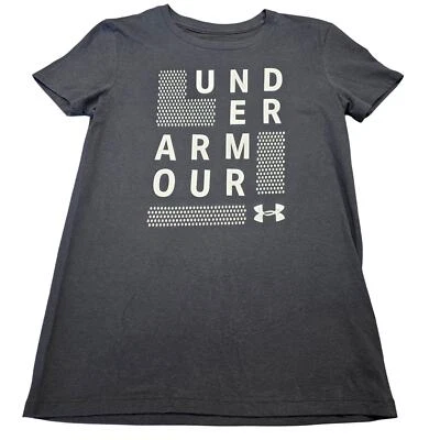 Under Armour Black Shirt Sporty Silver Metallic Logo Short Sleeves Women Size XS - Image 1 of 4