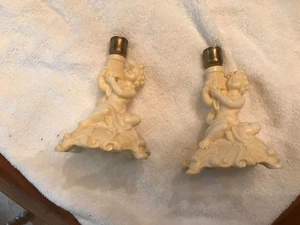 PAIR OFSCULPTOR A. SANTINI CHRUB CANDLE HOLDERS MADE IN ITALY - Picture 1 of 7
