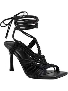 INC Womens Black Strappy Woven Brayd Square Toe Stiletto Heeled Sandal 7 M - Picture 1 of 4