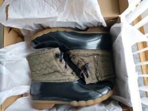 Sperry Women's Saltwater Chevron Quilted Duck Wet Rain Boots Sz 8.5, 6.5 Olive - Picture 1 of 16
