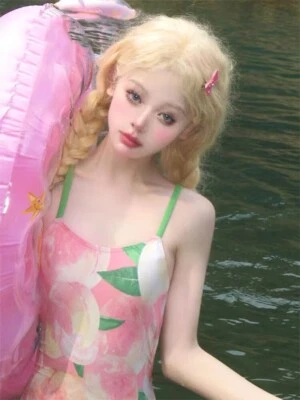 Traje de baño de una pieza Lolita kawaii traje de baño japonés niñas moño traje de baño Foto 1 de 4