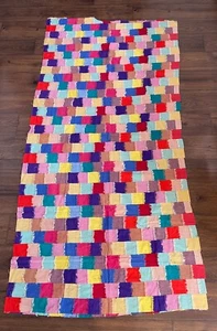 Handmade Machine Stitched Cotton Fabric Patchwork Squares Quilt Topper 45" x 90" - Picture 1 of 9
