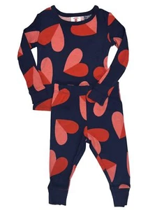 Toddler Girls Navy Red & Pink Heart Valentines Snug Fit Long Sleeve Pajamas 12m - Picture 1 of 2