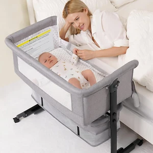Cuna para bebé, cuna 3 en 1, cama de noche de altura ajustable con modo mecedor - Picture 1 of 12