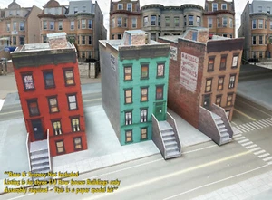 N Scale Buildings - 3 Row Houses - PRE-CUT Cardstock (PAPER) Kit RWHN1 - Picture 1 of 12