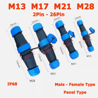 M13 M17 M21 M28 IP68 Waterproof Connector Aviation Plug-Socket/Panel 2Pin-26Pin - Image 1 of 4
