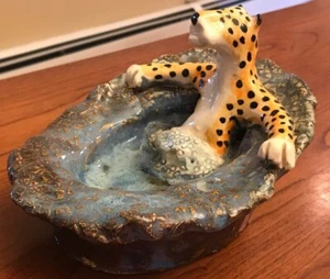 Cheetah in Hot Tub Whimsical Art Pottery Signed John Cooley Soap Dish? 6.5"x 5" - Picture 1 of 12