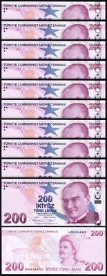 Turkey 200 Lira 2009 - 2024, UNC, 10 Pcs LOT, Consecutive, Pfx H, P-227,NEW SIGN - Image 1 of 4
