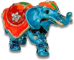 Small Lucky Blue Elephant Jewelry Trinket Box Hinged Enameled Elephant Figurine - Picture 1 of 4