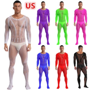 Men's Bodystocking Sissy Bodysuit Outfit Jumpsuit Teddies Lingerie Pouch AU - Picture 1 of 41