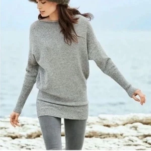 Peruvian Connection Aspen Heather Pearl Grey Baby Alpaca Boatneck Sweater L - Picture 1 of 6