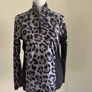 San Soleil Top Womens 1/4 Zip Black Long Sleeve Animal Print Shirt Size S - Picture 1 of 8