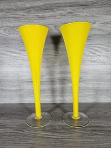 Pair Of Vintage 1960s Glass Cased Vase - Lemon Yellow Champagne H: 10" Dia: 3" - Picture 1 of 4