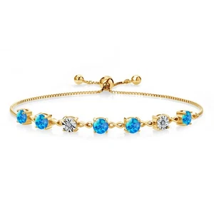 2.51 Ct   Blue Simulated Opal 18K Yellow Gold Plated Silver Bracelet - Picture 1 of 3
