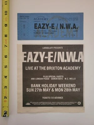 1990 EAZY E NWA CONCERT TICKET DR DRE 1ST LONDON SHOW BRIXTON FLYER HIP HOP RAP - Image 1 of 4