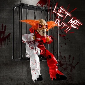 Screaming Halloween Decorations, Animated Halloween Decor,Clown Scary Skull Cage - Picture 1 of 6