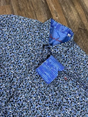 Robert Graham Shirt Men's L Button Up Classic Fit Blue Paisley Print Flip Cuff - Image 1 of 4