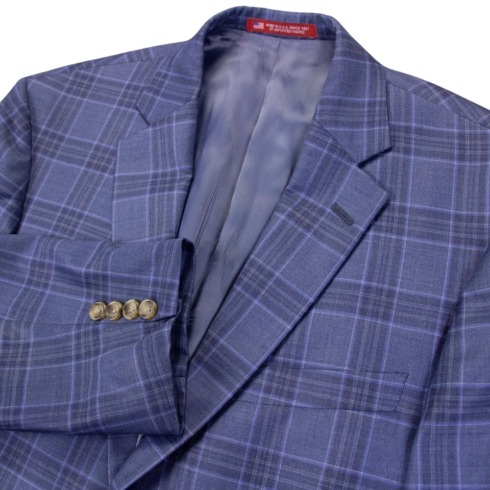Hart Shaffner Marx Mens 42L Blue Check Windowpane Sport Coat Blazer Jacket USA - Image 1 of 4