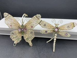 Set of 2 Beaded Butterfly & Dragonfly Home Decor Plant Hanger, Ornaments - Picture 1 of 8