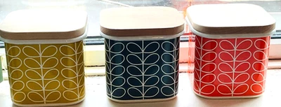 ORLA KIELY ENAMEL CANSTERS X 3 EXCELLENT CONDITION - Image 1 of 4