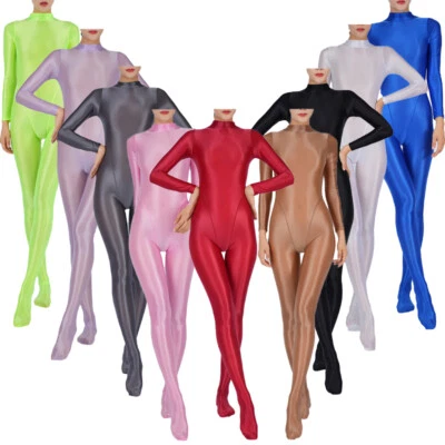 Damen Overall Langarm Bodysuit Bodystockings Strampler Exotisch Full Body Dünn - Bild 1 von 4