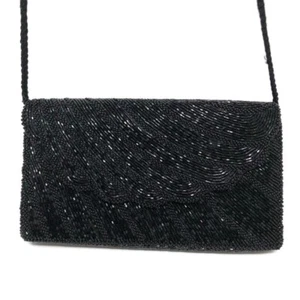 NORDSTROM Vintage Black Scalloped Beaded Clutch Crossbody Purse Art Deco - Picture 1 of 9