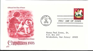 CUBIERTA DE EDICIÓN DEL PRIMER DÍA, PM DE NAVIDAD 1978 - NIÑO Y CABALLO DE PASATIEMPO, SELLO DE 15 CENTAVOS - Imagen 1 de 1