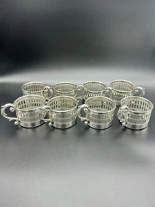 VINTAGE WA Italia PIASTRA ARGENTO RETICOLATO Portabicchieri da tè ETICHETTATI & INCISI Set 8 - Foto 1 di 24