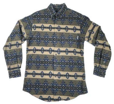 Woolrich Flannel Shirt Mens Olive Blue Navajo Aztec Southwestern Size Medium - Image 1 of 4