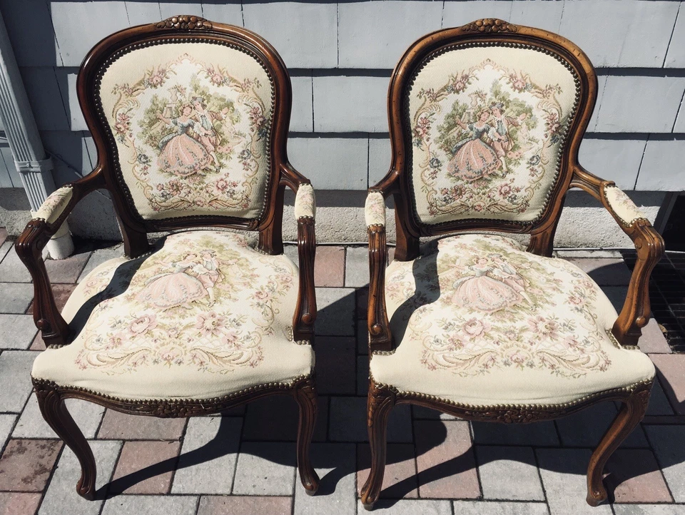 Silla tapiz floral francesa vintage Luis XV Chateau Dax hecha en Italia PAR Foto 1 de 4