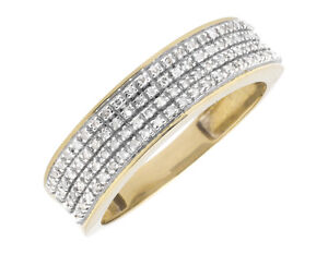Men's 10k Yellow Gold Pave Round Diamond Engagement Wedding Ring Band 0.40Ct