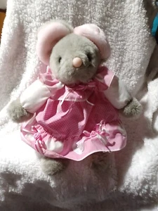 Vintage Stuffed Mouse In Pink Dress - Picture 1 of 4