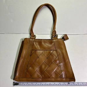 DE COLECCIÓN Bolso de Hombro con Cubo de Cuero Real Marrón/Bronceado Correa Trenzada - Imagen 1 de 7