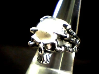 "Awesome!  SKULL AND CLAWS PLATED STEEL RING SIZE 11 BIKER / GOTHIC DESIGN - Image 1 of 4