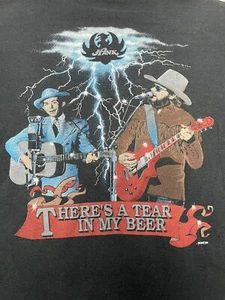 Hank Williams Jr T-Shirt 80s Theres A Tear In My Beer Vintage Tee Made In USA L - Picture 1 of 9