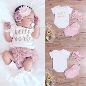 3Pcs Set Newborn Baby Girl Outfits Clothes Romper TuTu Dress Jumpsuit Bodysuit - Picture 1 of 8