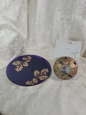 Yankee Candle Midnight Fall Leaves Plate & Amber Leaves Illuma-lid - NEW(Lg Jar) Foto 1 de 4