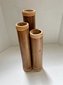 MCM 16" Tall Natural Hollow Triple Connected Bamboo Ikebana Vase /Holder - Picture 1 of 7