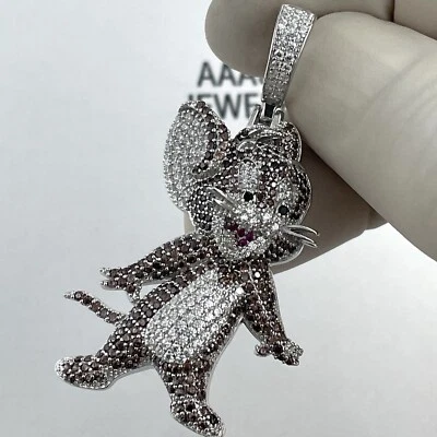 925  Solid Sterling Silver Cubic Zirconia Cartoon Jerry Mouse Pendant - Image 1 of 4