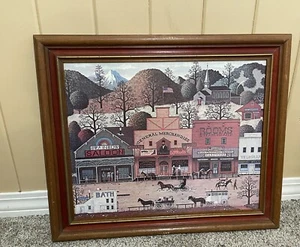 Charles Wysocki Lithograph Village Square 24 X 21 ~ No Glass ~ Framed - Picture 1 of 6