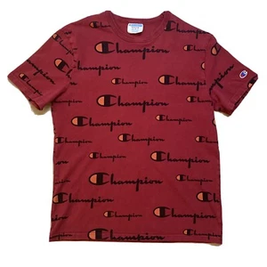 Authentic Vintage Champion All Over Print Medium T-Shirt Cotton Red 💎RARE - Picture 1 of 6