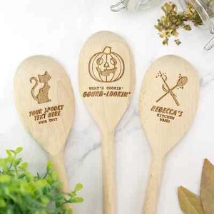 Cuchara de madera personalizada de Halloween texto personalizado para hornear chef estrella panadero regalo - Imagen 1 de 13