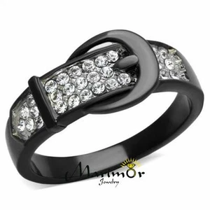 Anillo de moda de cristal de corte redondo con hebilla de acero inoxidable negro talla 5-10 - Imagen 1 de 6