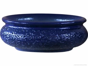 KERAZO Keramik große runde Pflanzschale Bonsaischale XXL 50x18cm,blau, Frostfest - Picture 1 of 3