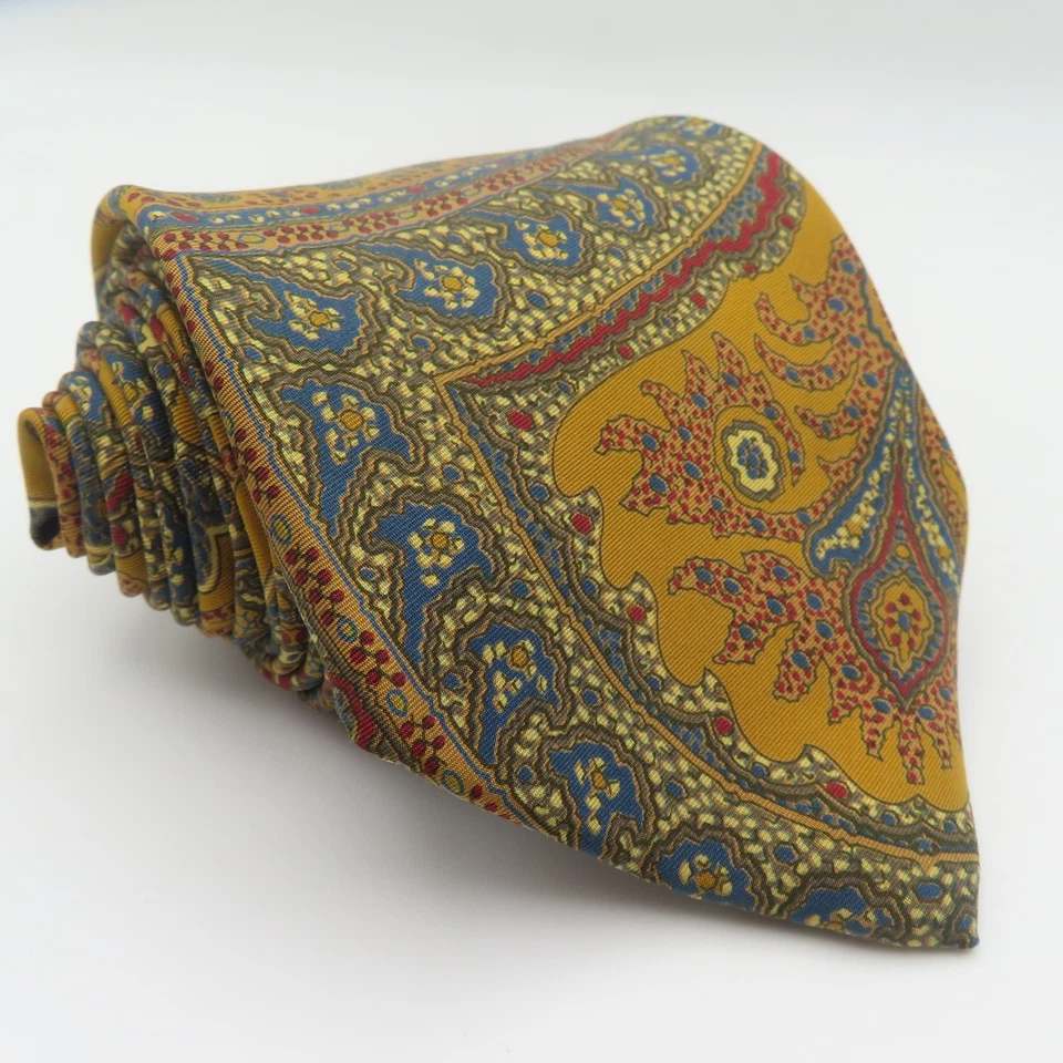 Brooks Brothers 领带丝绸棕色绿色红色佩斯利 3.5 英寸宽 57 英寸长美国 — 第 1/4 张图片