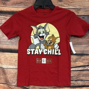 Tom And Jerry T-Shirt Medium 8 Youth Stay Chill Red Short Sleeve Cartoon Tee - Picture 1 of 6