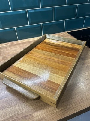 Vintage-Style Wooden Serving Tray – Handmade Rustic Kitchen Decor with Handles - Image 1 of 4