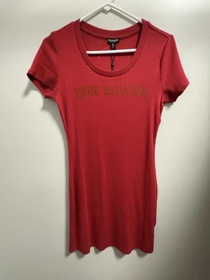 Новый с Ярлыками истинная религия арочный логотип ребристый футболка платье SS обтяжку женщин M красный - Изображение 1 из 4